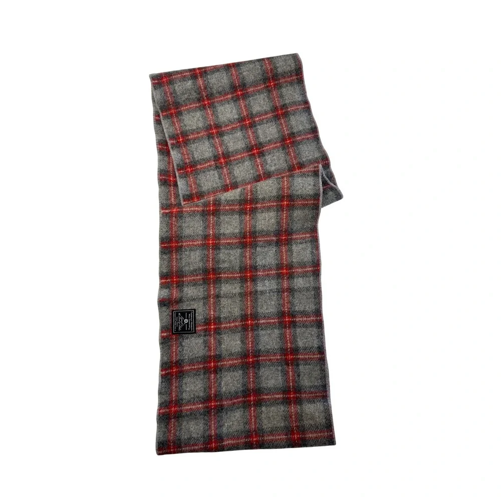 Faribault Woolen Mill Co Grey Red Plaid Wool Scarf Made in USA Heritage Winter‎